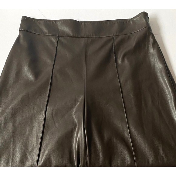 Zara Pants Womens Size Large Brown Faux Leather Wide Leg Crop Straight Read - Picture 3 of 14